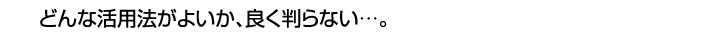 どんな活用法がよいか、良く判らない…。